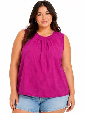 Torrid Sleeveless Pineapple Embroidered Mesh Tank Top In Pink - Size 00